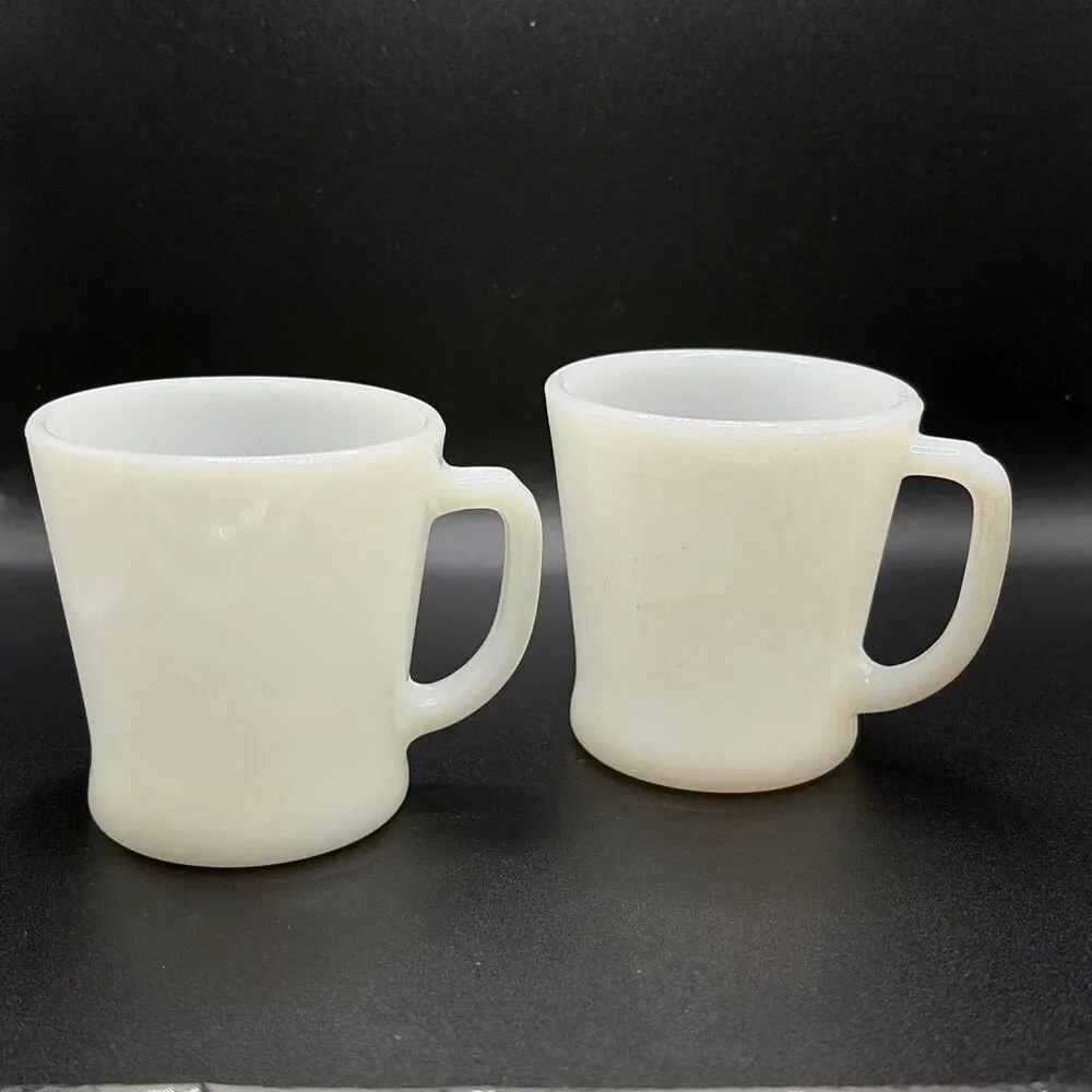 Vintage Fire King White‎ Milk Glass Set of 2 Coffee Mugs 8oz USA 1950's